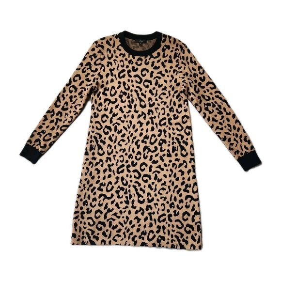 J. Crew Dresses & Skirts - J.Crew Wool Blend Leopard Print Sweater Dress Womens S Long Sleeve Tan Black EUC